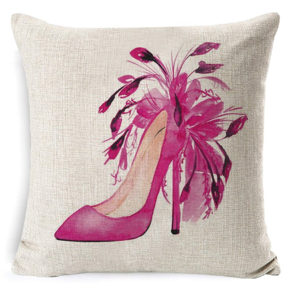 Pink Feather Shoe Pillow Cover